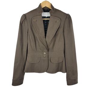 Trina Turk Button-Front Wool Blend Brown Blazer 4